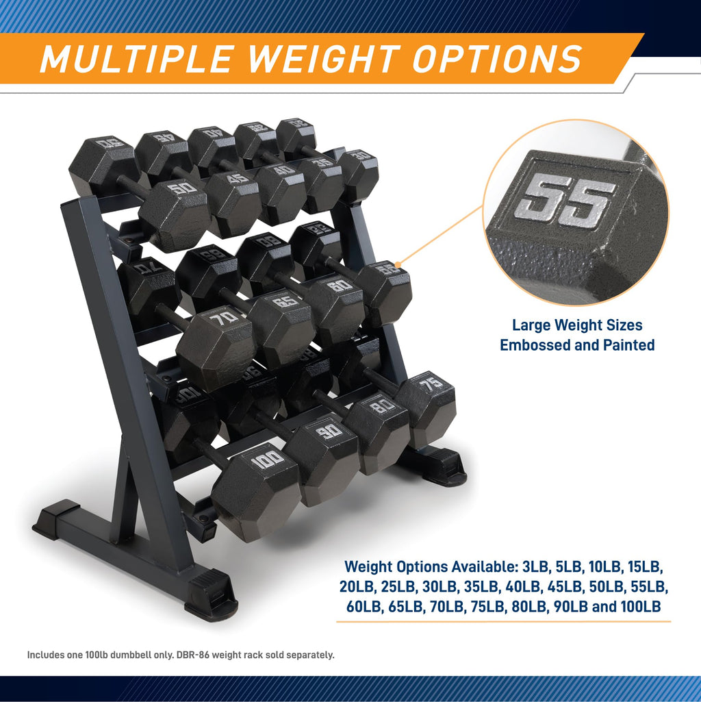 Marcy 100lb Cast Iron Hex Dumbbell, Single, IV-2100, Black, 100lbs