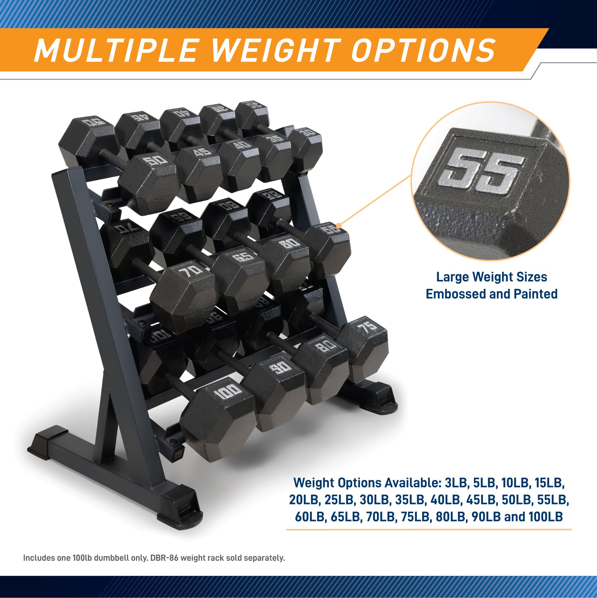 Marcy 100lb Cast Iron Hex Dumbbell, Single, IV-2100, Black, 100lbs