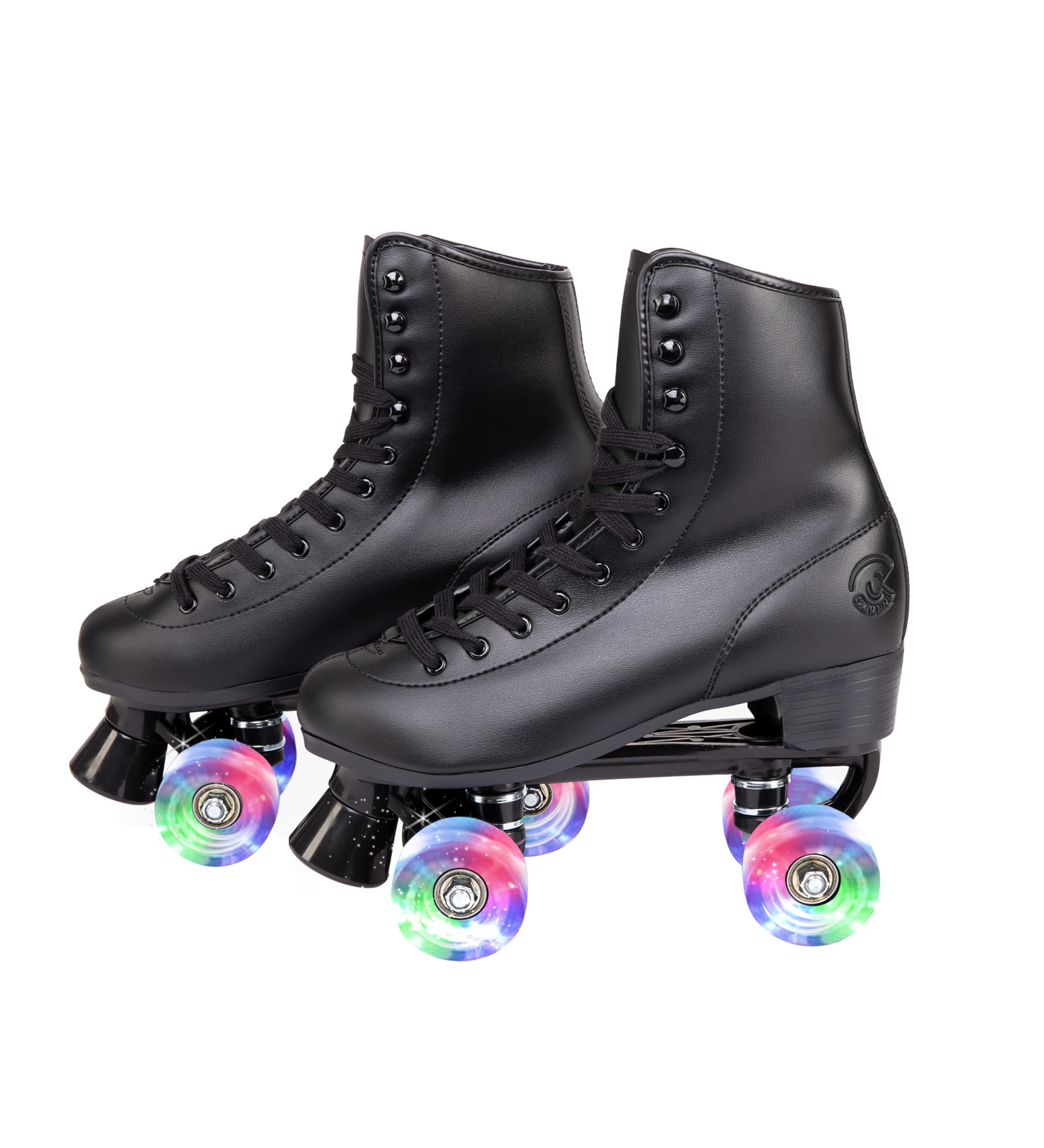 C SEVEN C7skates Quad Roller Skates | Retro Design (Black w LED, Women's 7 / Youth 6 / Men's 6)