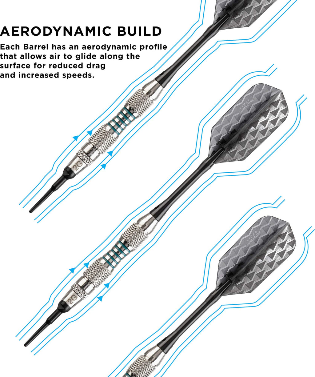 Viper Bobcat Adjustable Weight Soft Tip Darts With Storage/Travel Case: Nickel Silver Plated, Light Blue Rings, 16-18 Grams