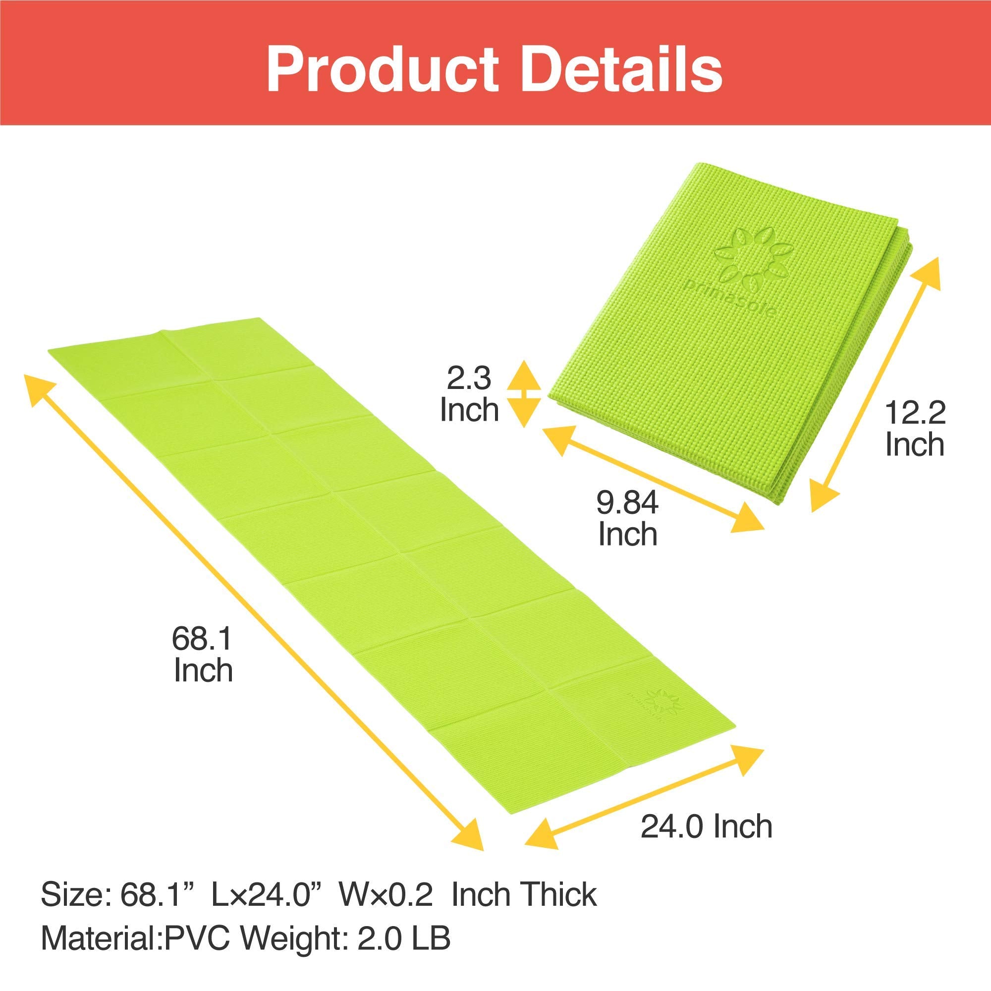 Primasole Folding Travel Yoga Mat Foldable Light Weight Easy To Carry To Workout Fitness Class Beach Park Travel Picnics 4Mm Thi