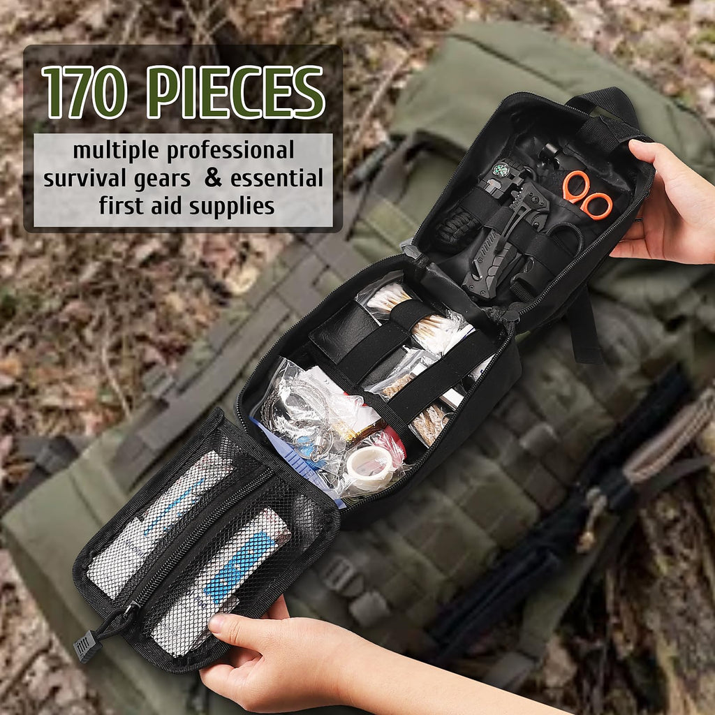 Abpir Survival First Aid Kit, 170 Pcs Survival Kits,Trauma Kit With Essential Survival Gear Emergency Medical Supplies For Hikin