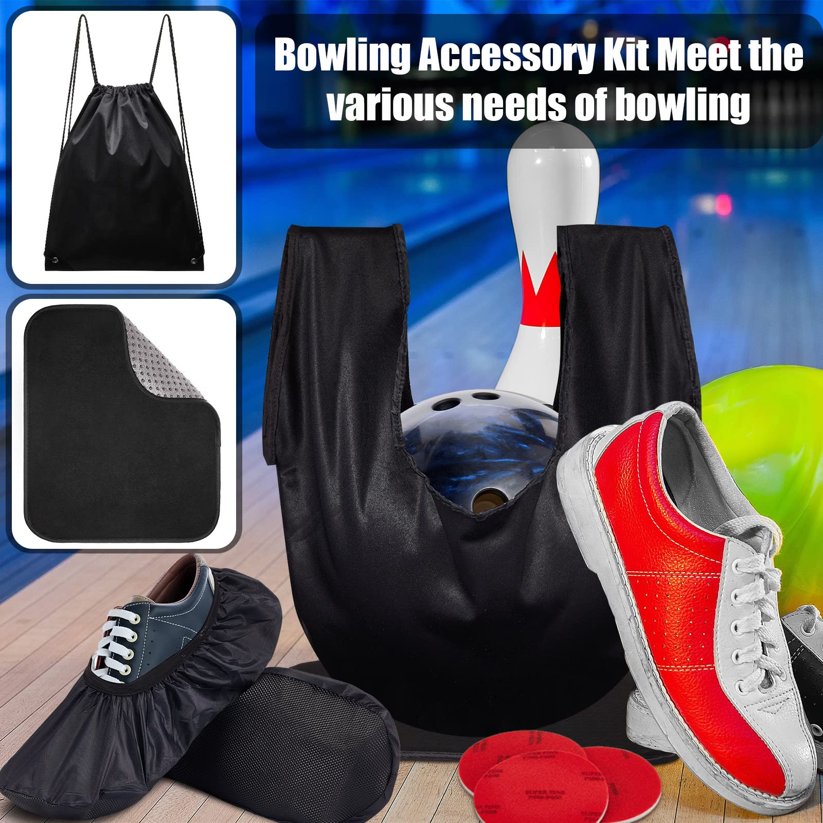 8 Pcs Bowling Shoe Protector Covers Bowling Ball Seesaw Microfiber Bowling Ball Polisher Bowling Ball Towel Bowling Sanding Pads