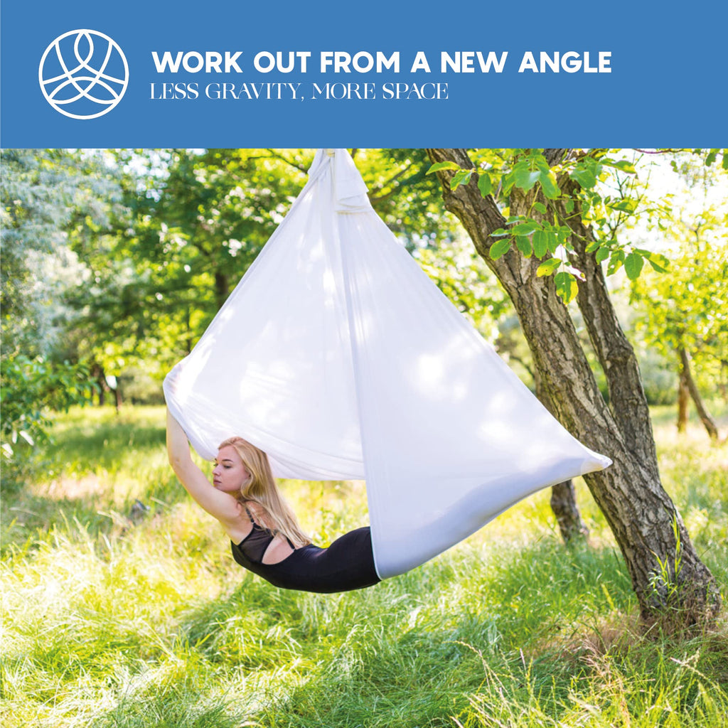 Aum Active Aerial Yoga Hammock - Durable Silk With Extension Straps, Carabiners, And Pose Guide - For Home, Antigravity, Inversi