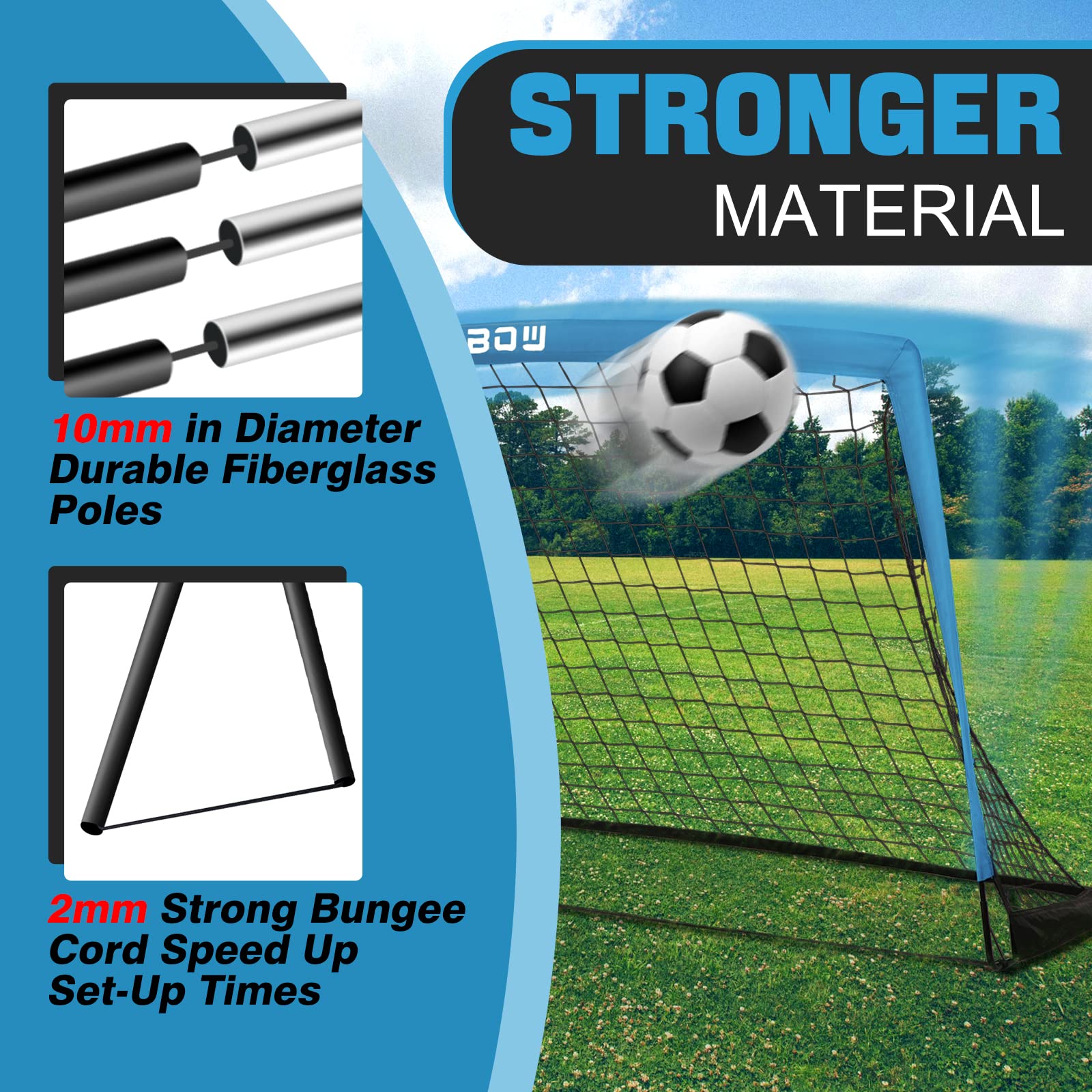 Runbow 6X4 Ft Portable Kids Soccer Goal For Backyard Practice Soccer Net Set Of 2 With Carry Bag (6X4 Ft, Blue, 2 Pieces)