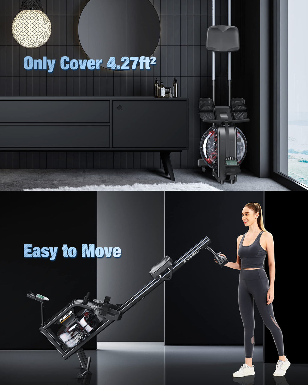 Yosuda Water Rowing Machines With Bluetooth-Water Rowers 350Lbs Weight Capacity For Home Use With Smooth Aluminum Dual Slide Rai