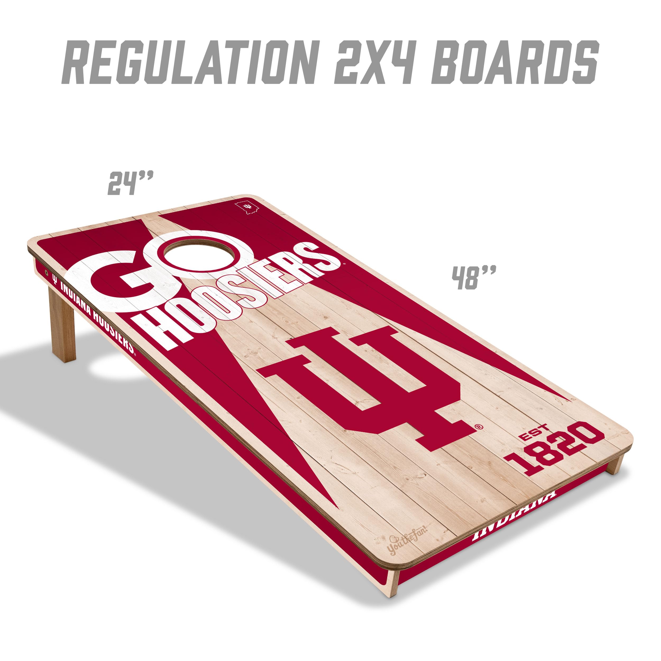 YouTheFan NCAA Indiana Hoosiers 2 x 4 Professional Wood Cornhole Game with Logo Bags