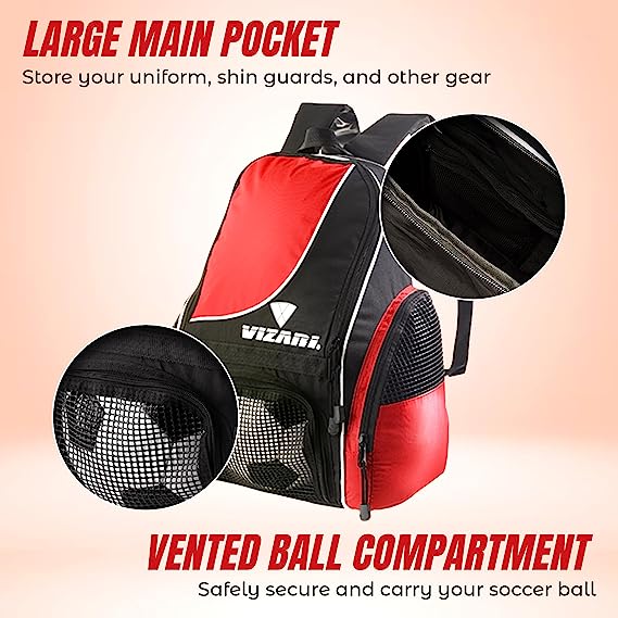 Vizari Solano Soccer Sport Backpack – Red