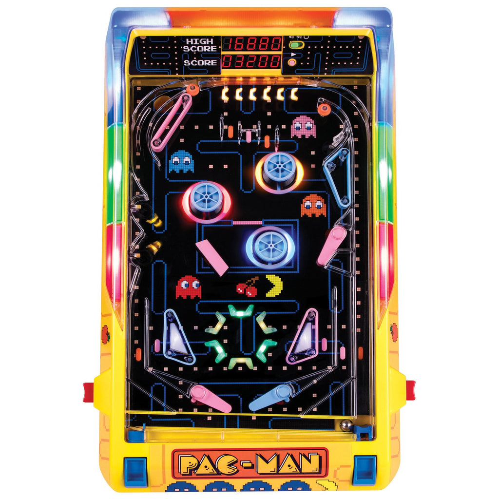 Merchant Ambassador Pac-Man Arcade Pro Pinball - Light & Sound Tabletop Game, Vibrating Bumbers, Flashing Leds, Scoreboard, Lice
