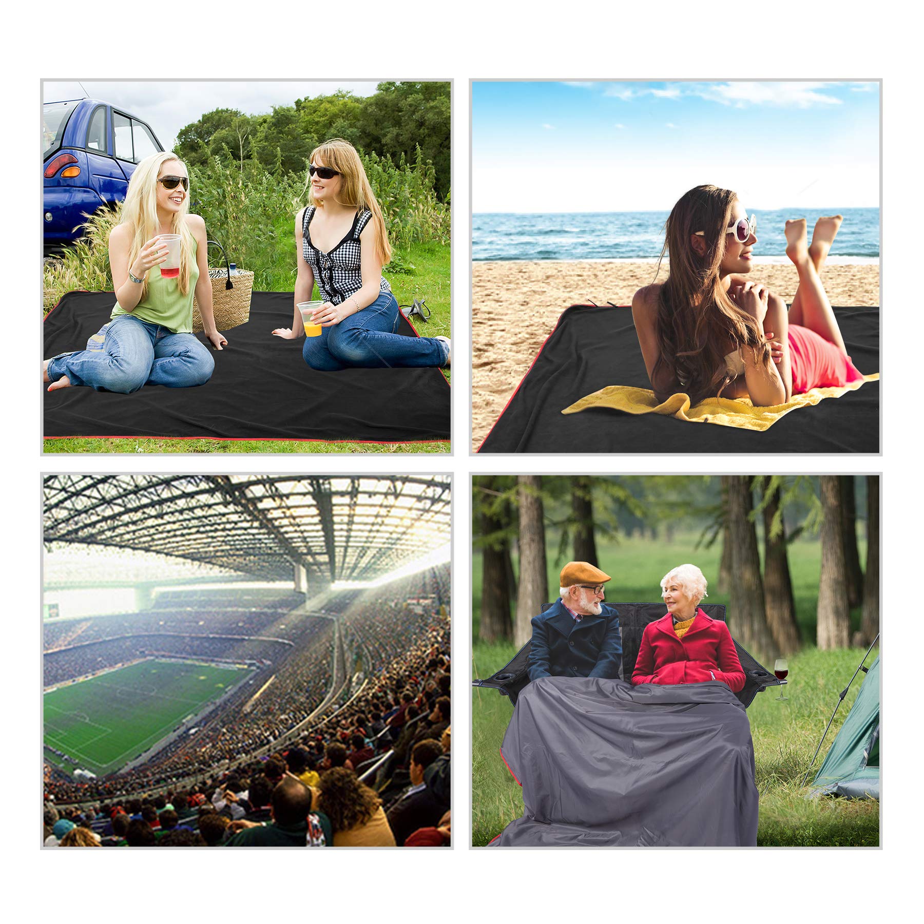 Redcamp Large Waterproof Stadium Blanket For Cold Weather, Soft Warm Fleece Camping Blanket Windproof For Outdoor Sports, Blue/R