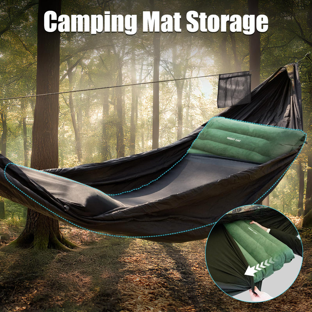 Night Cat Camping Hammock Tent: Lightweight Portable 4 In 1 Hammock With Rain Tarp And Mosquito Net For Hiking Jungle Outdoor Ca