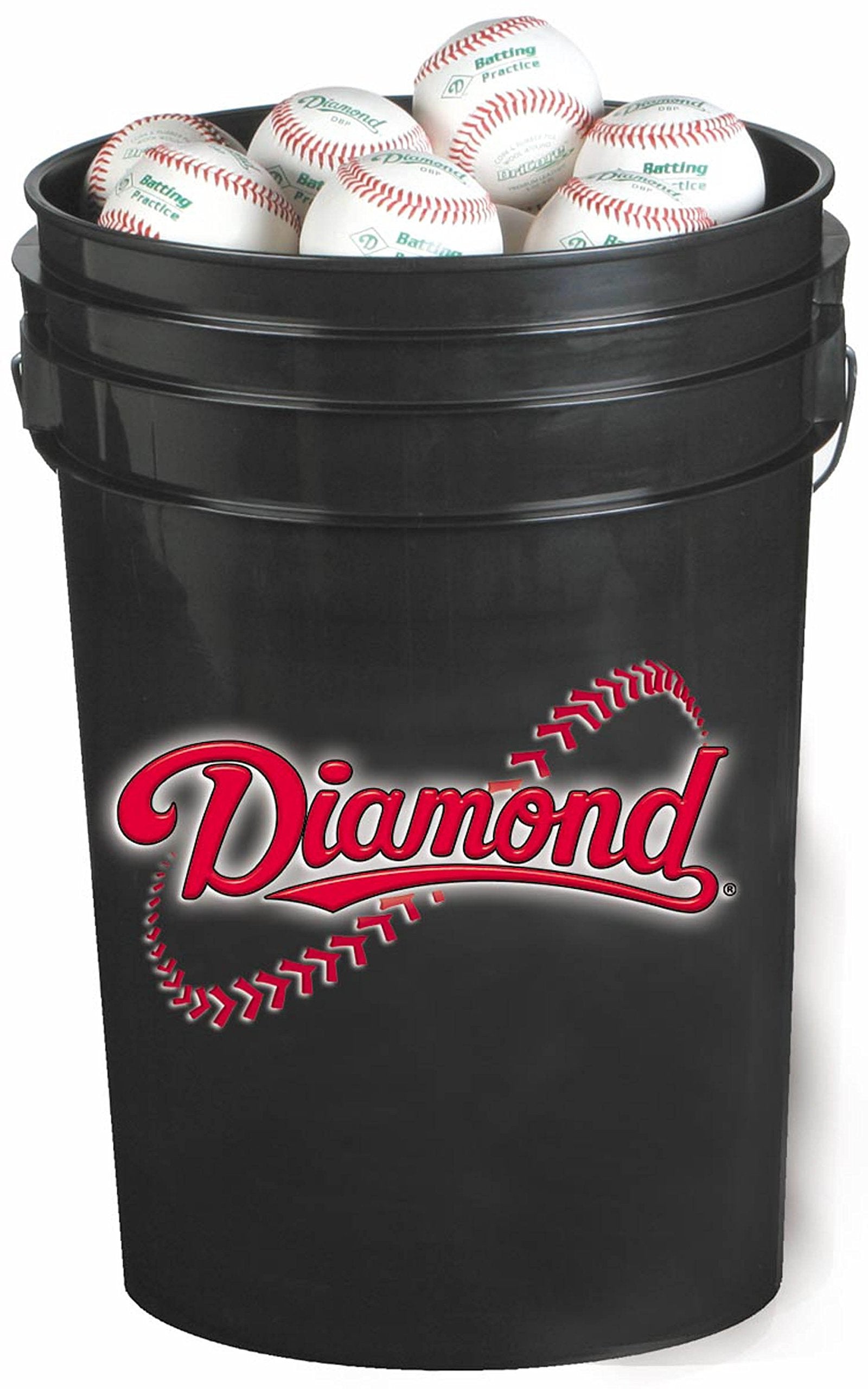 Diamond 6-Gallon Ball Bucket With 30 Dob Baseballs, Black