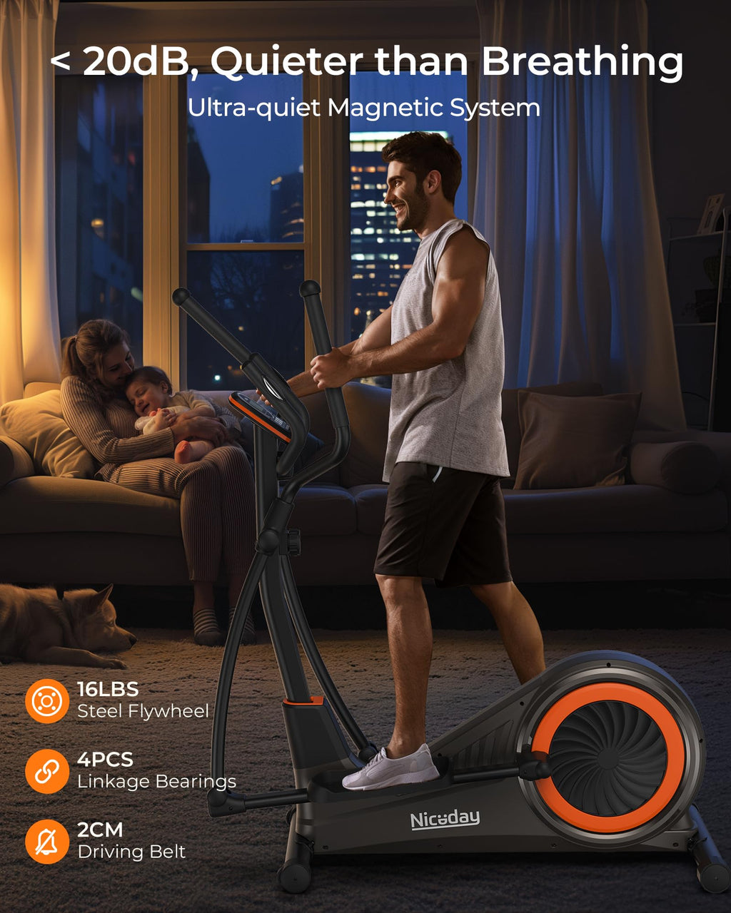 Niceday Elliptical Machine, Cross Trainer With Hyper-Quiet Magnetic Driving System, 16 Resistance Levels, 400Lb Weight Limit
