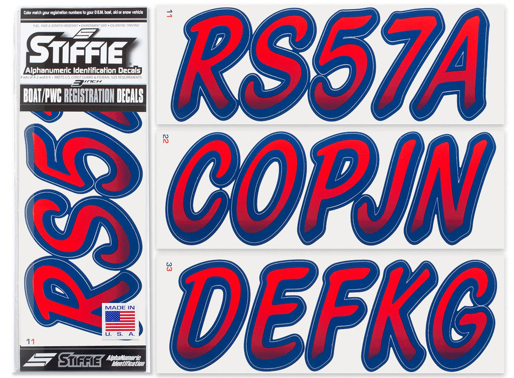 Stiffie Whipline Red/Navy 3 '' Boat & Pwc Registration Decals  Numbers Letters Stickers
