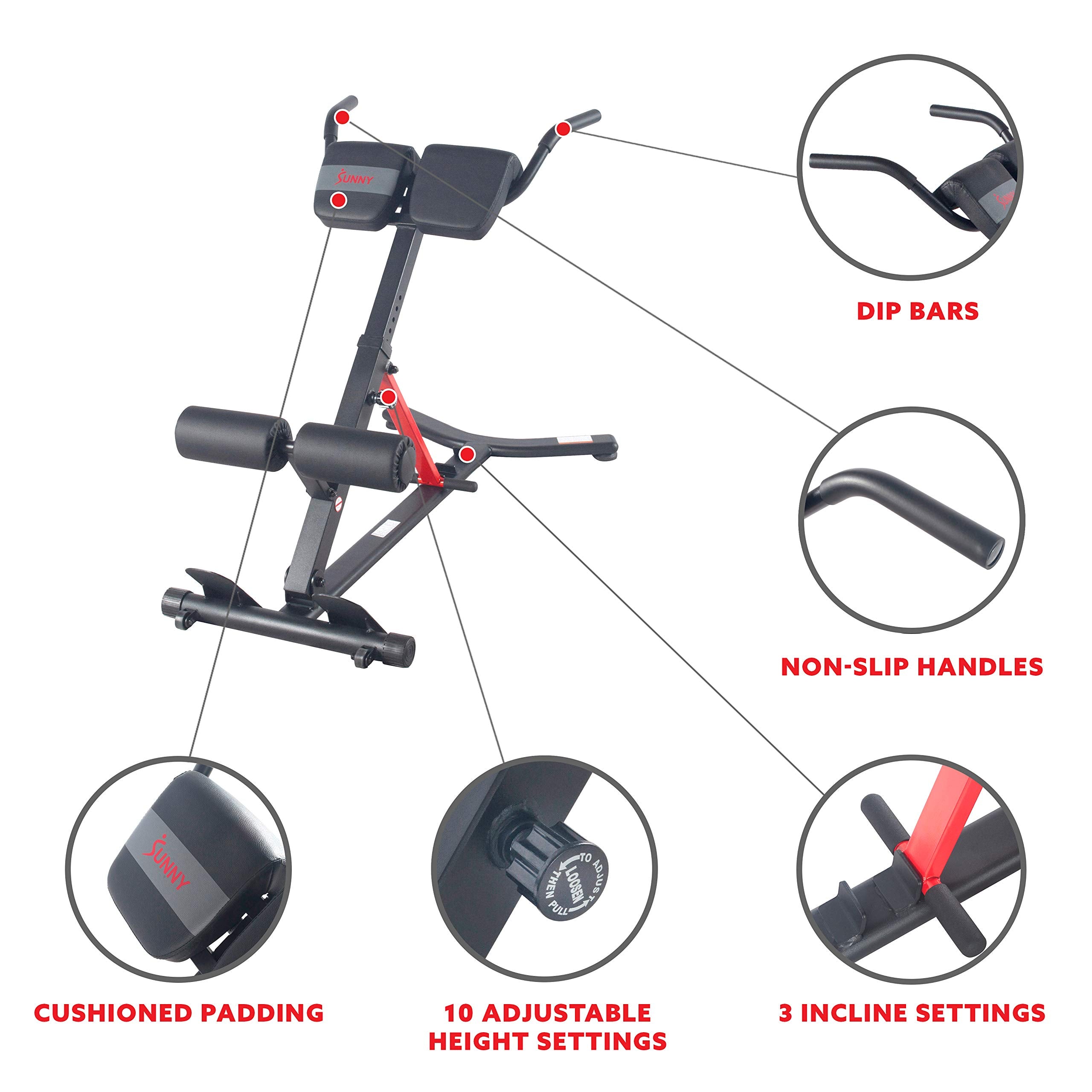 Sunny Health & Fitness Hyperextension Roman Chair With Dip Station - Sf-Bh620062 , Black