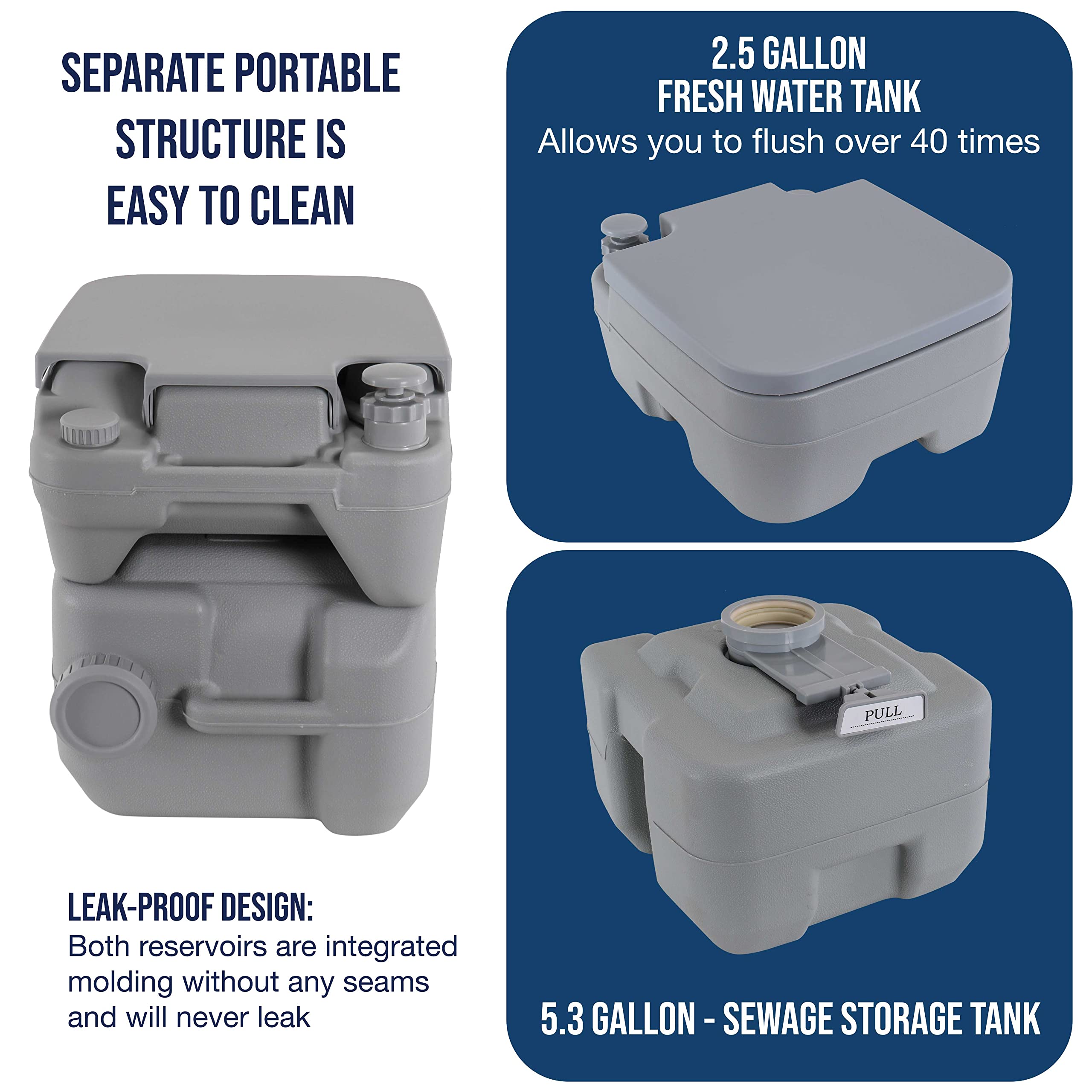 U.S. Camping Supply Portable Toilet With Carry Bag, 5.3 Gallon Waste Tank - Compact Indoor Outdoor Dual Outlet Commode - Travel,