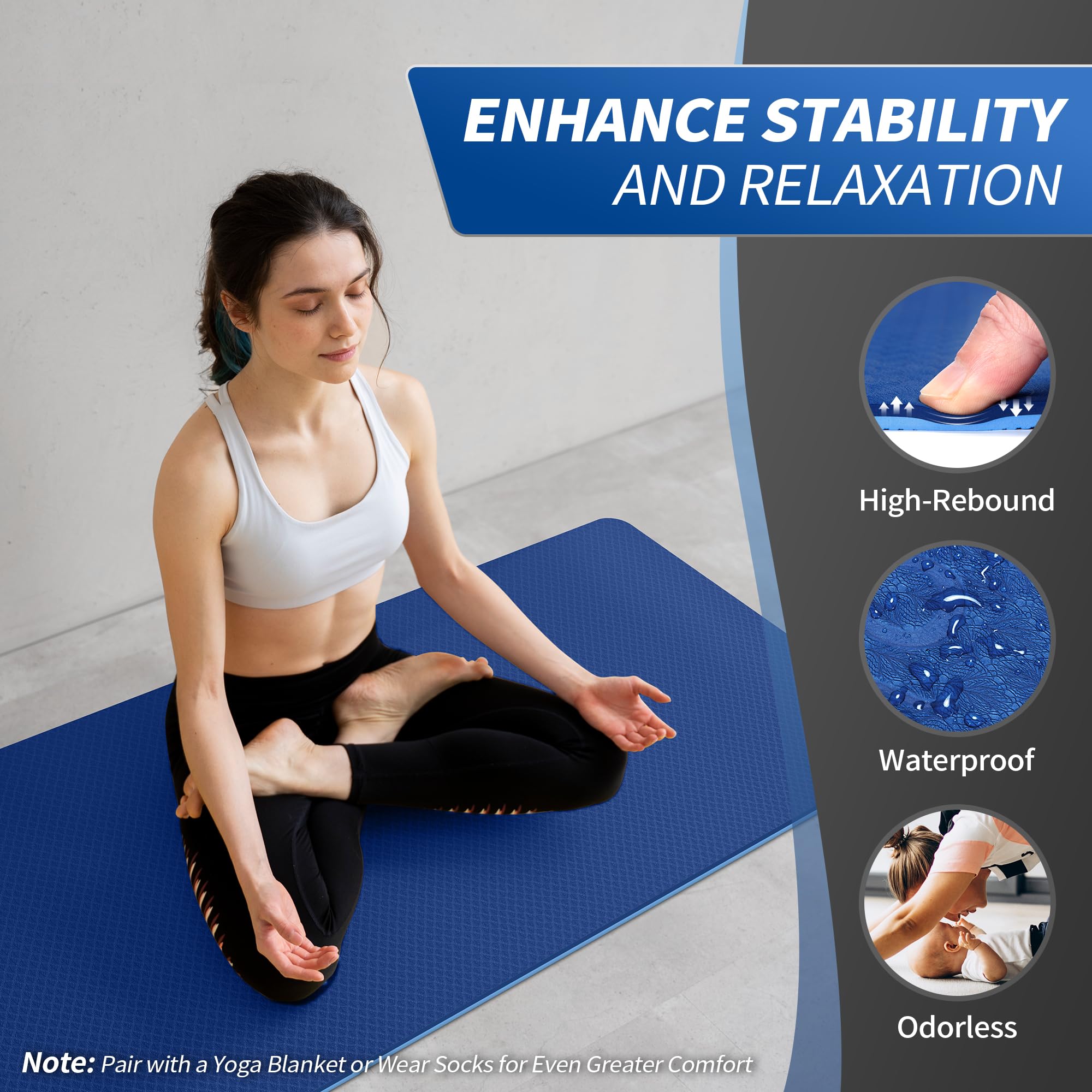 Cambivo Yoga Mat For Women Men Kids, 1/3 & 1/4 & 2/5 Inch Extra Thick Yoga Mat Non Slip, 72'' X 24'' Tpe Yoga Mats, Workout Mat