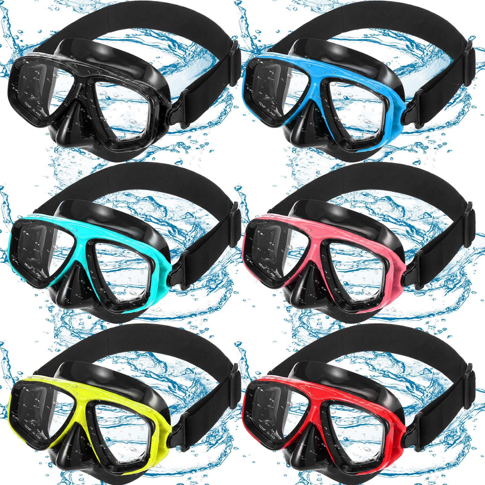 Flutesan 6 Pcs Kids Swimming Goggles with Nose Cover Elastic Strap Scuba Diving Masks Wide View Swim Mask Toddler Goggles (Sport