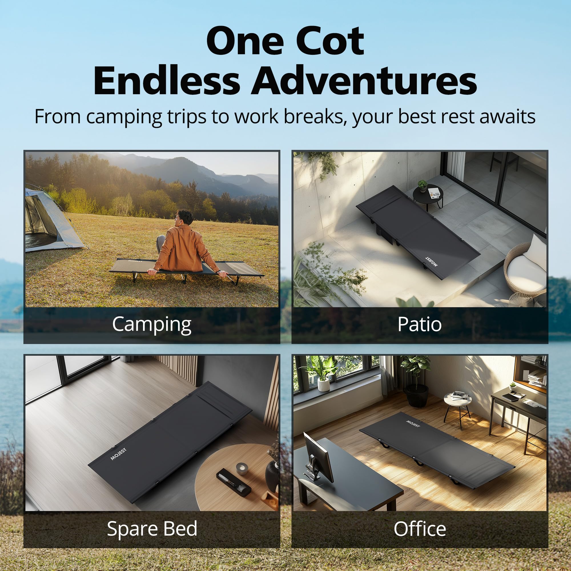 Mojest Ultralight Camping Cot For Adults - Portable Folding Camping Bed, Supports 350 Lbs - Lightweight For Travel, Camping, Hik