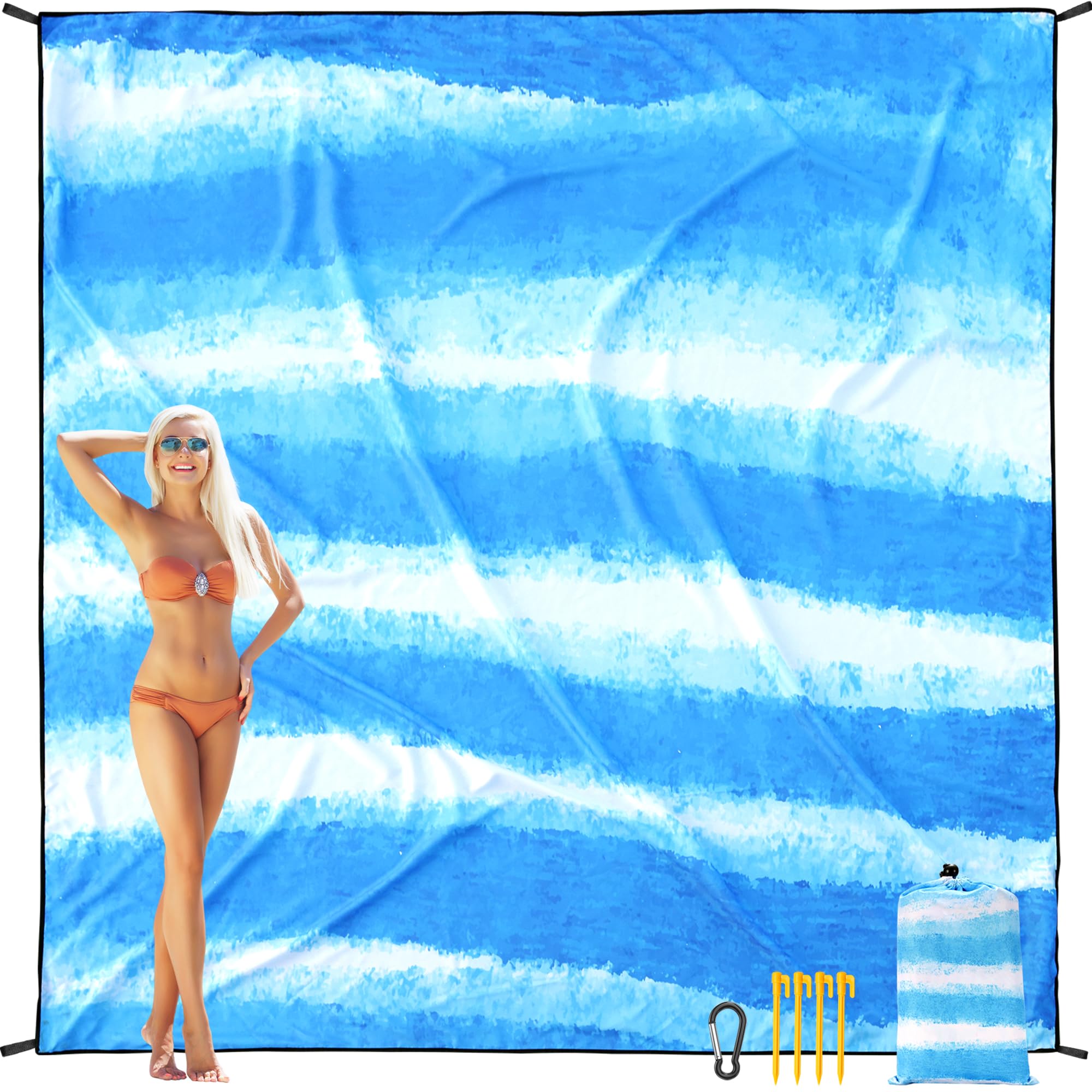 Aisparky Beach Blanket Waterproof Sandproof Extra Large Beach Mat 79 X 83/120X108 For 2-8 Adults Quick Drying Durable Outdoor Pi