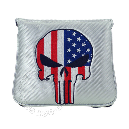 19Th Hole Custom Shop Us Flag Punisher Skull Golf High-Moi Mallet Putter Head Cover, Right Heand, Silver