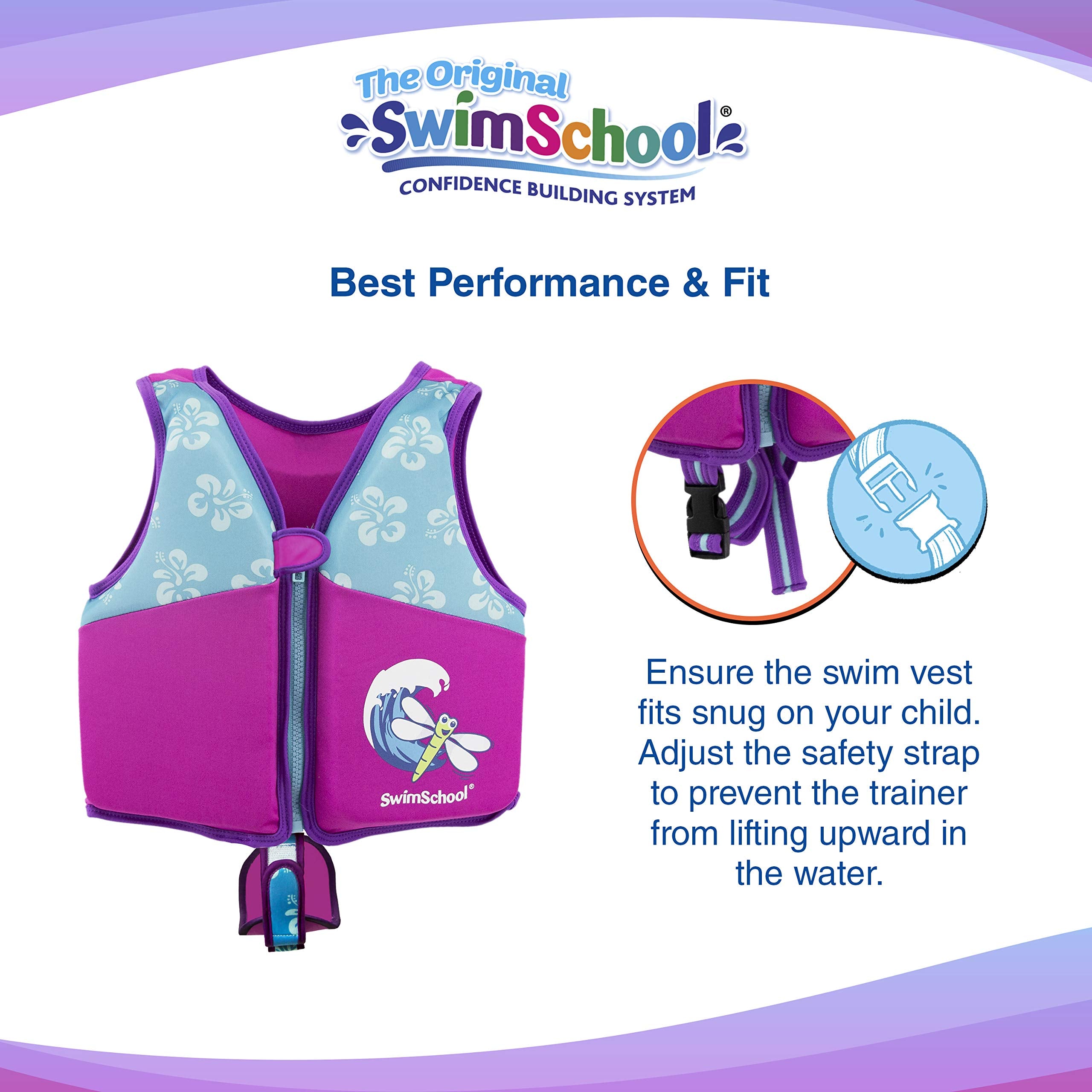 Swimschool Swim Trainer Vest - Medium/Large Max 50 Pounds - Kids Swim Vest With Padded Shoulders -Comfortable Flex-Form-Fit Desi