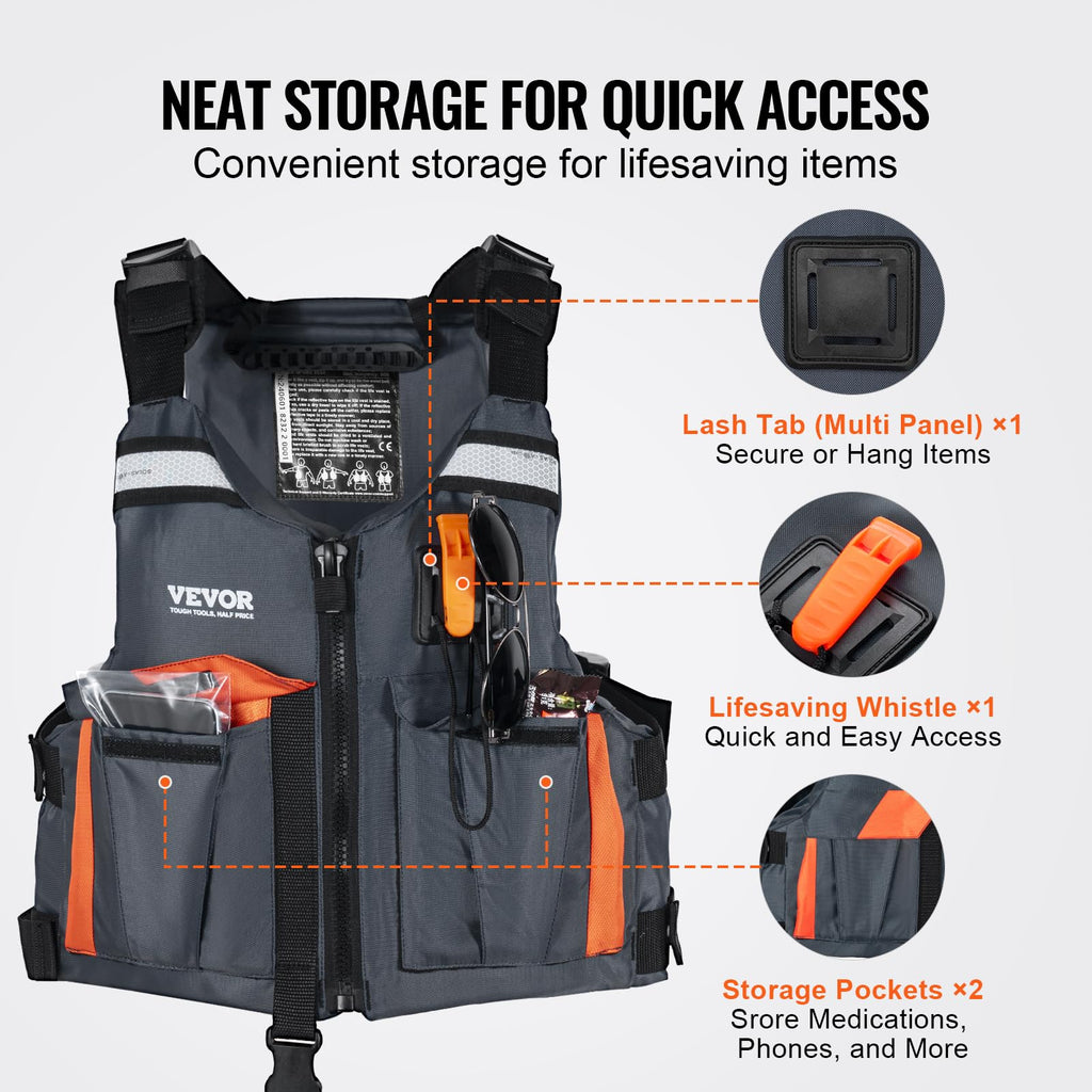 Vevor Life Vest For Watersports (Pfd), Life Jacket With Waterproof Nylon & 96N Buoyancy, Life Vest/Jacket For Any Water Activity