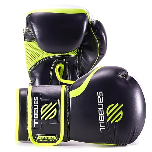 Sanabul Essential Gel Boxing Gloves  Kickboxing Gloves  Punching Bag Gloves For Men And Women Black/Green 12 Oz