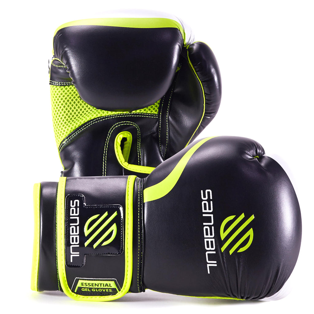 Sanabul Essential Gel Boxing Gloves  Kickboxing Gloves  Punching Bag Gloves For Men And Women Black/Green 12 Oz