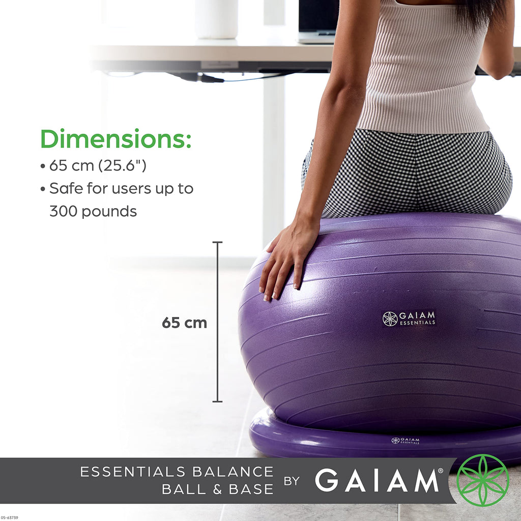 Gaiam Essentials Balance Ball & Base Kit, 65Cm Yoga Ball Chair, Exercise Ball With Inflatable Ring Base For Home Or Office Desk,
