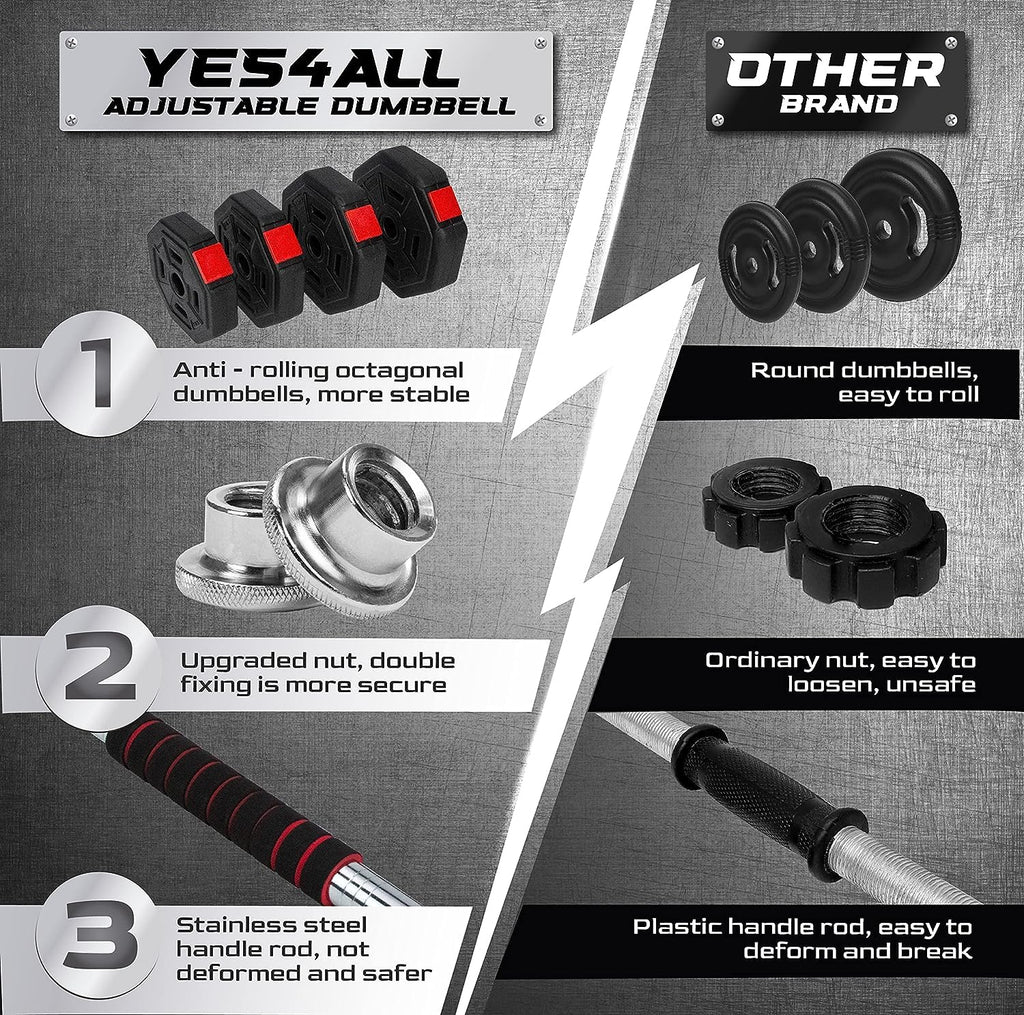 Yes4All Upgraded 44Lbs/66Lbs Pair Adjustable Weights Dumbbells Set, Free Weights Dumbbells Set With Connector And Stainless Stee