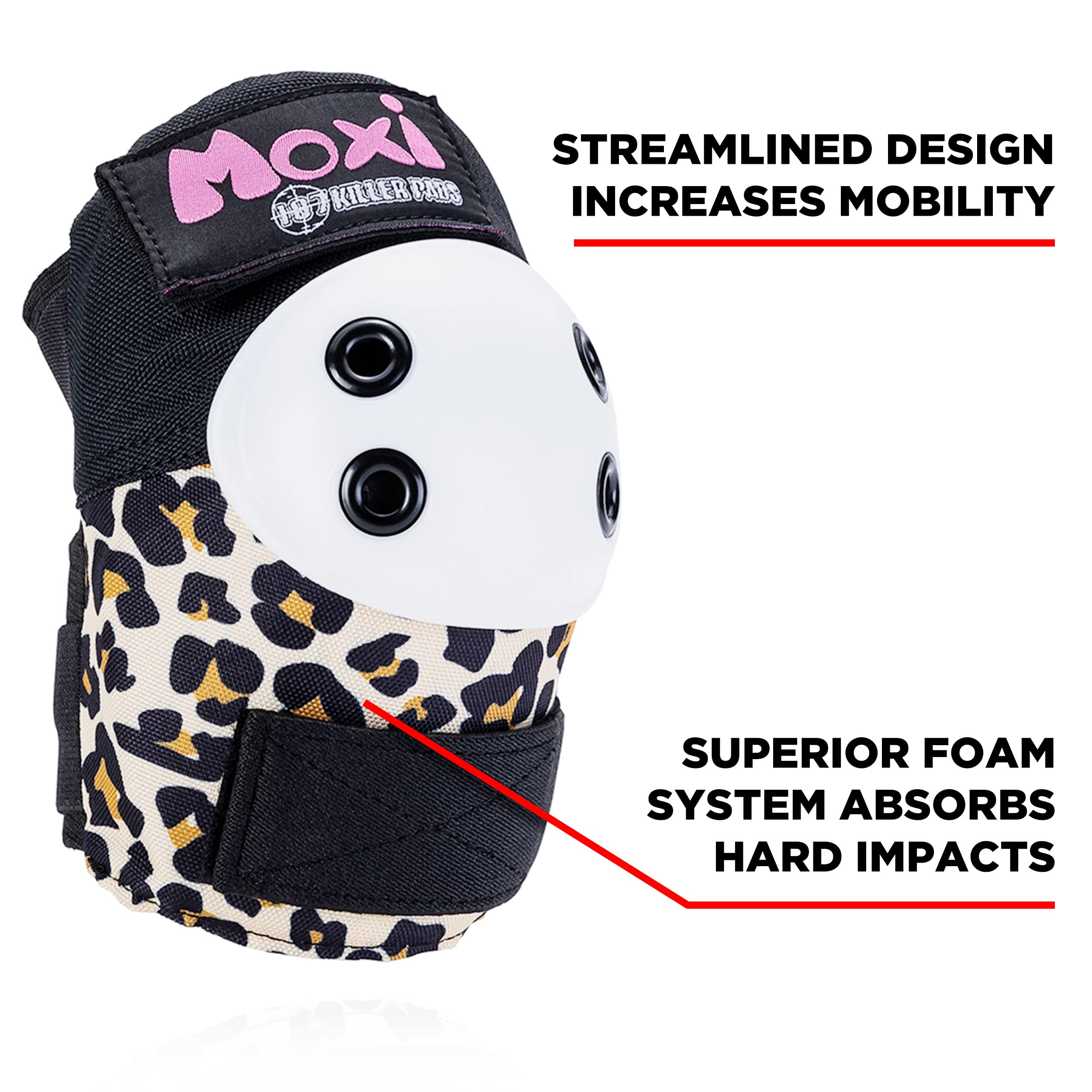 187 Killer Pads Moxi Skate Knee Pads, Elbow Pads, And Wrist Guards, Six Piece Pad Set, Moxi Leopard, X-Large Thick