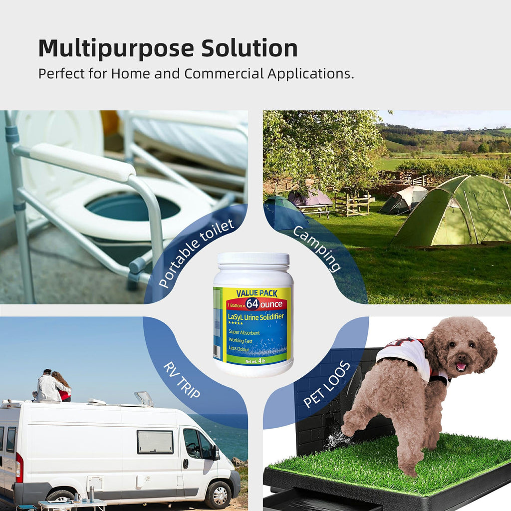 Lasyl Super Absorbent Powder - 200 Use 9 Pack, Solidify Body Fluids In 1 Min - Easy To Port Waste Liquid - For Camping Portable