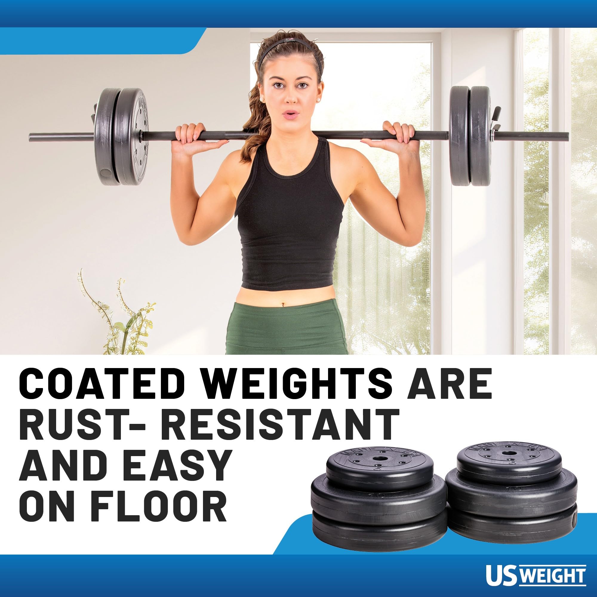 US Weight Duracast 55lb. Barbell Weight Set for Home Gym - Workout Equipment with Adjustable Weights - Durable Gym Equipment for