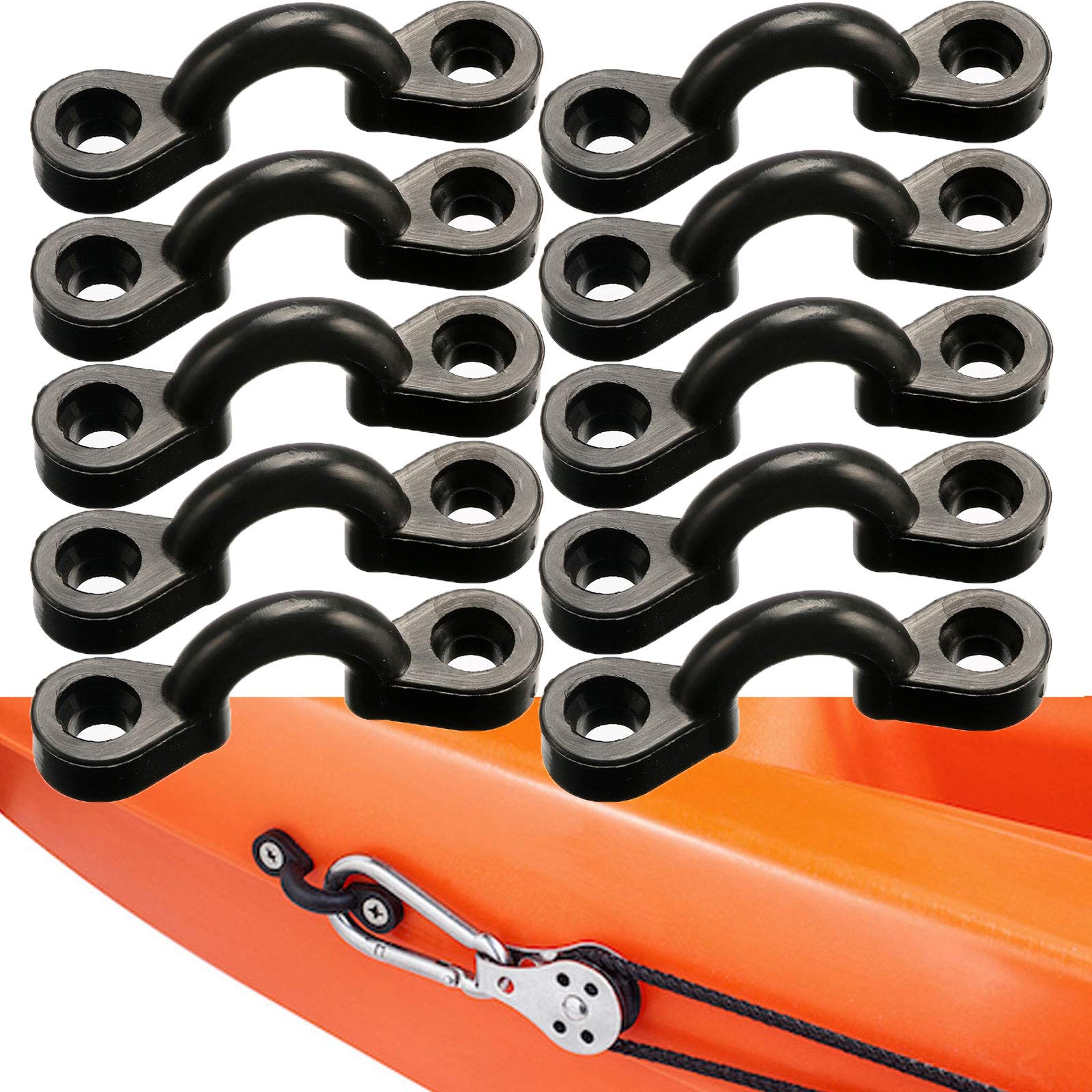 Borogo Kayak Pad Eye Kit, 10Pcs Nylon Bungee Deck Loops Tie Down Pad Eye With 20 Screws For Boat Kayak Deck Rigging Kit