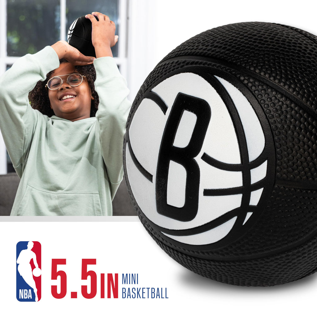 Franklin Sports Nba Brooklyn Nets Mini Foam Basketball - Kids 5.5'' Inch Toy Basketball For Over The Door + Mini Indoor Hoops -