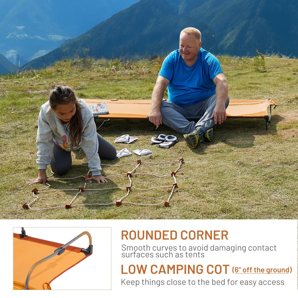 Timber Ridge Lightweight Aluminum Camping Cot, 20-Second Quick Set-Up Folding Cot Low Profile With Zipper Closure, Portable Carr