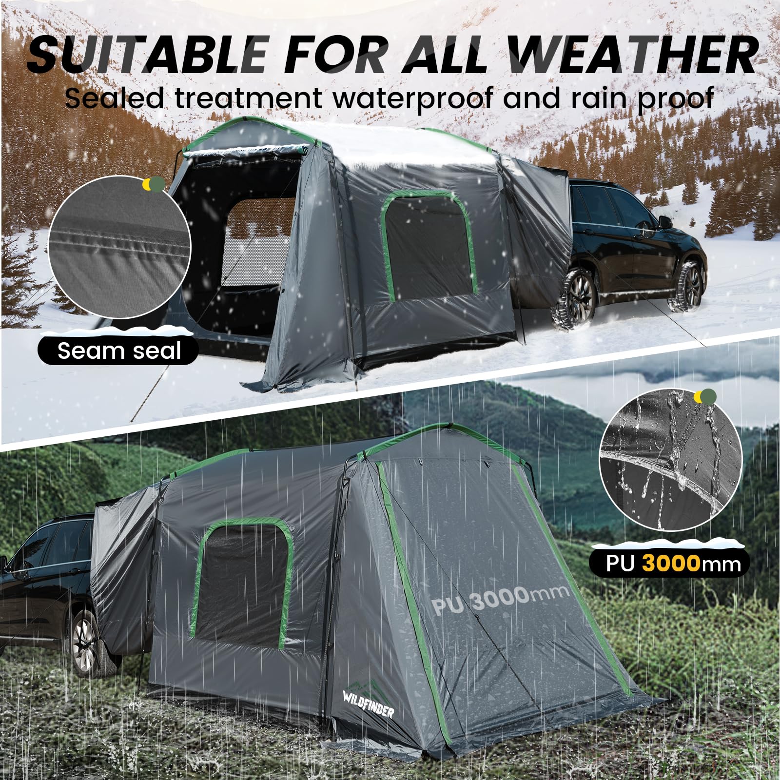 Wildfinder Suv Tent, 5-9 Person Rectangle Car Tent For Family, Waterproof & Windproof For Car Camping, Large Camping Tents With