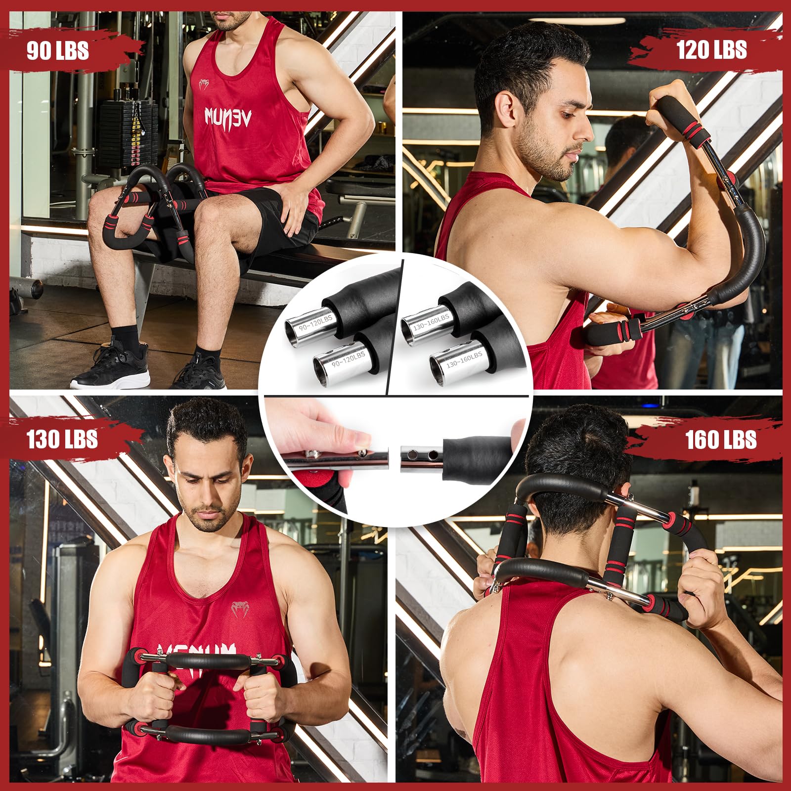 Twister Arm Trainer, 90-160 lbs Adjustable Twister Arm Chest Exerciser with 2/4 Spring & Poster for Men & Women, Detachable Powe