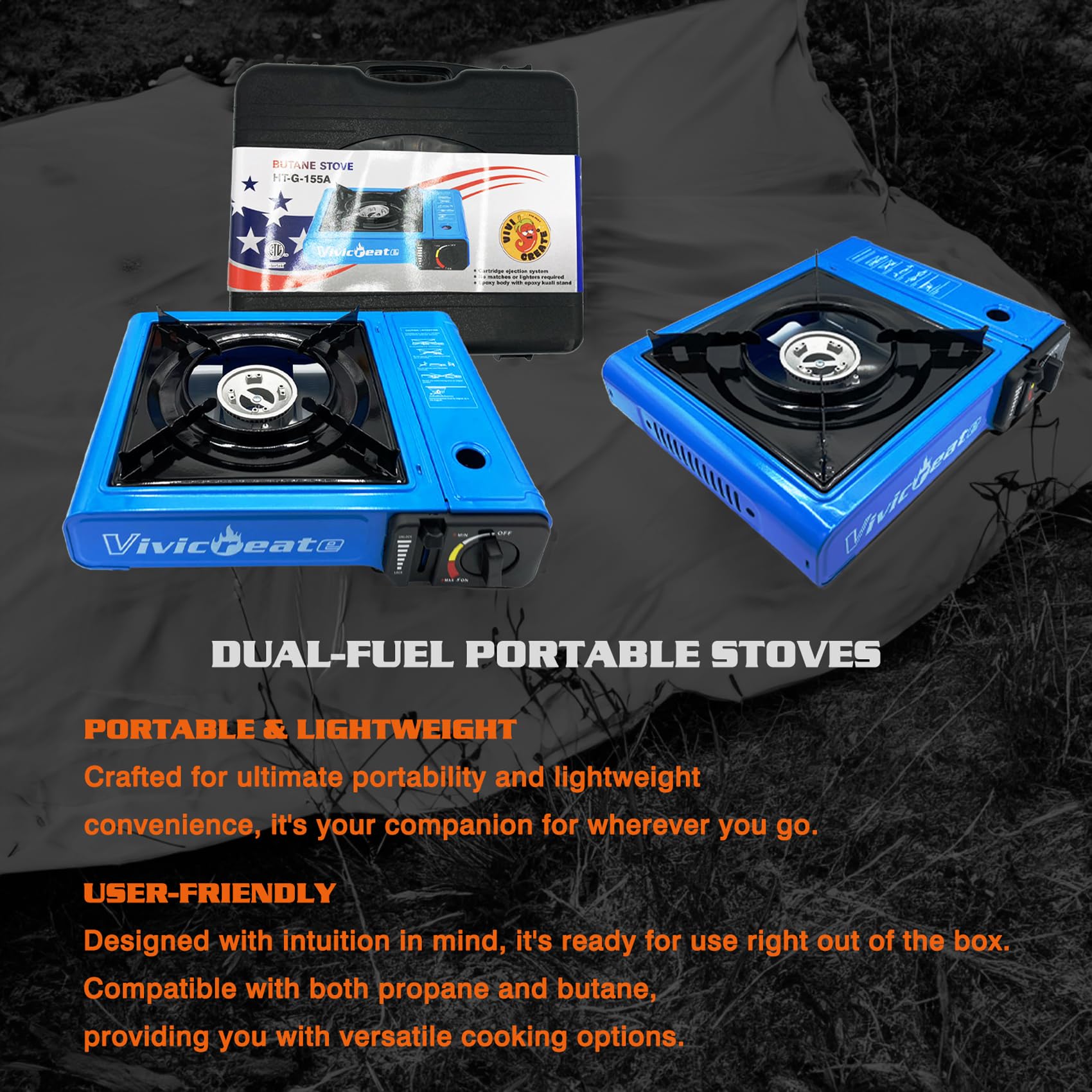 Vivicreate 7000 Btu Portable Butane Gas Stove For Camping Cooking Outdoor, Lightweight Portable Stove Burner With Auto Ignition,