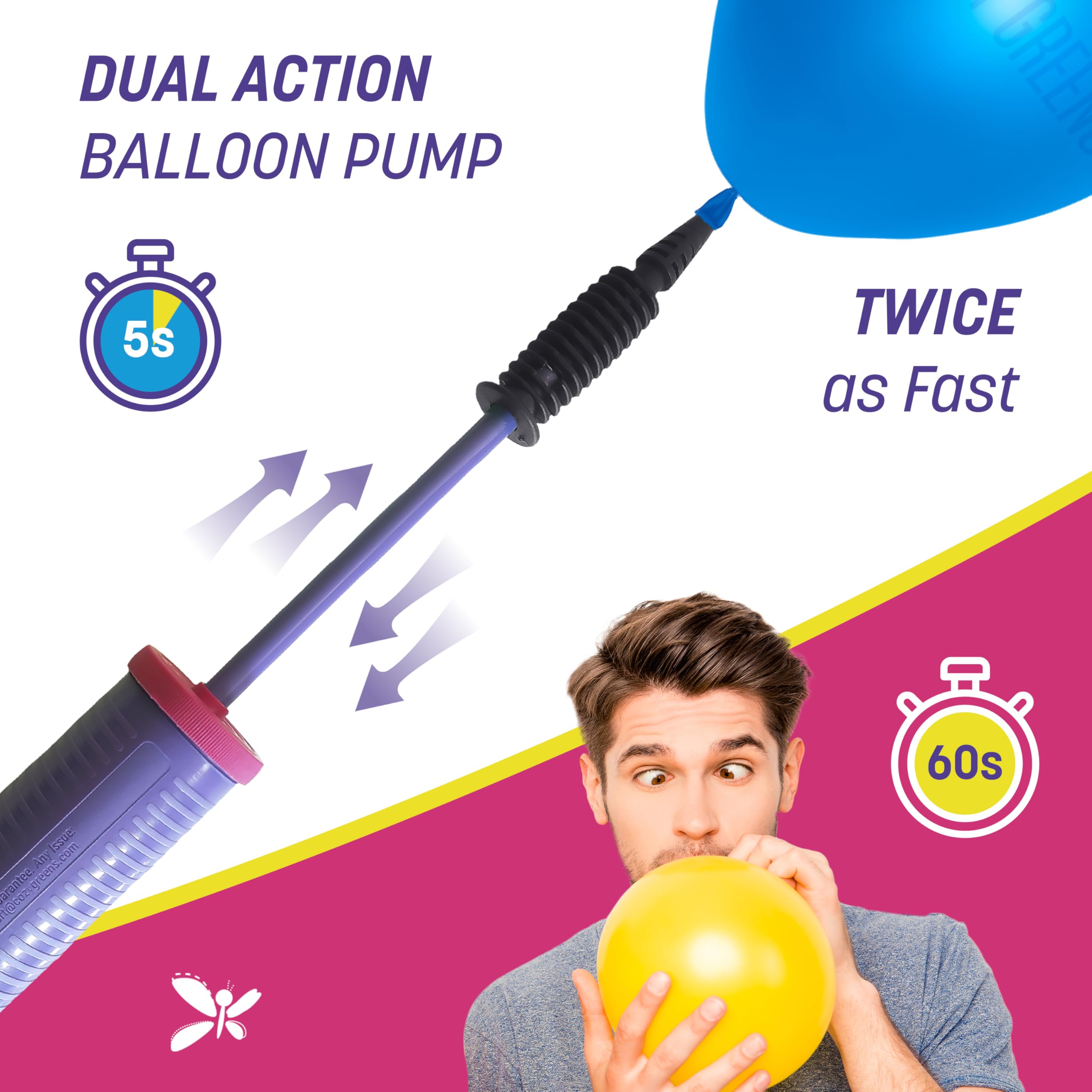 Cozy Greens Balloon Pump Hand Held, Inflator Air Pump For Balloons - 2Way Dual Action, 1Pack - Easy To Use, 100% Lifetime Satisf