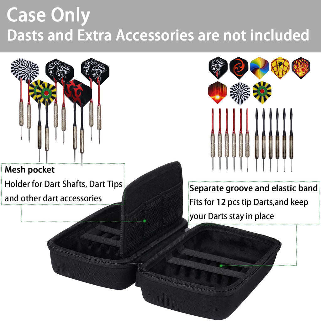 Co2Crea Hard Case Compatible With Steel Tip Or Soft Tip Darts, Holds 12 Darts And Extra Accessories, Built-In Storage Tubes And