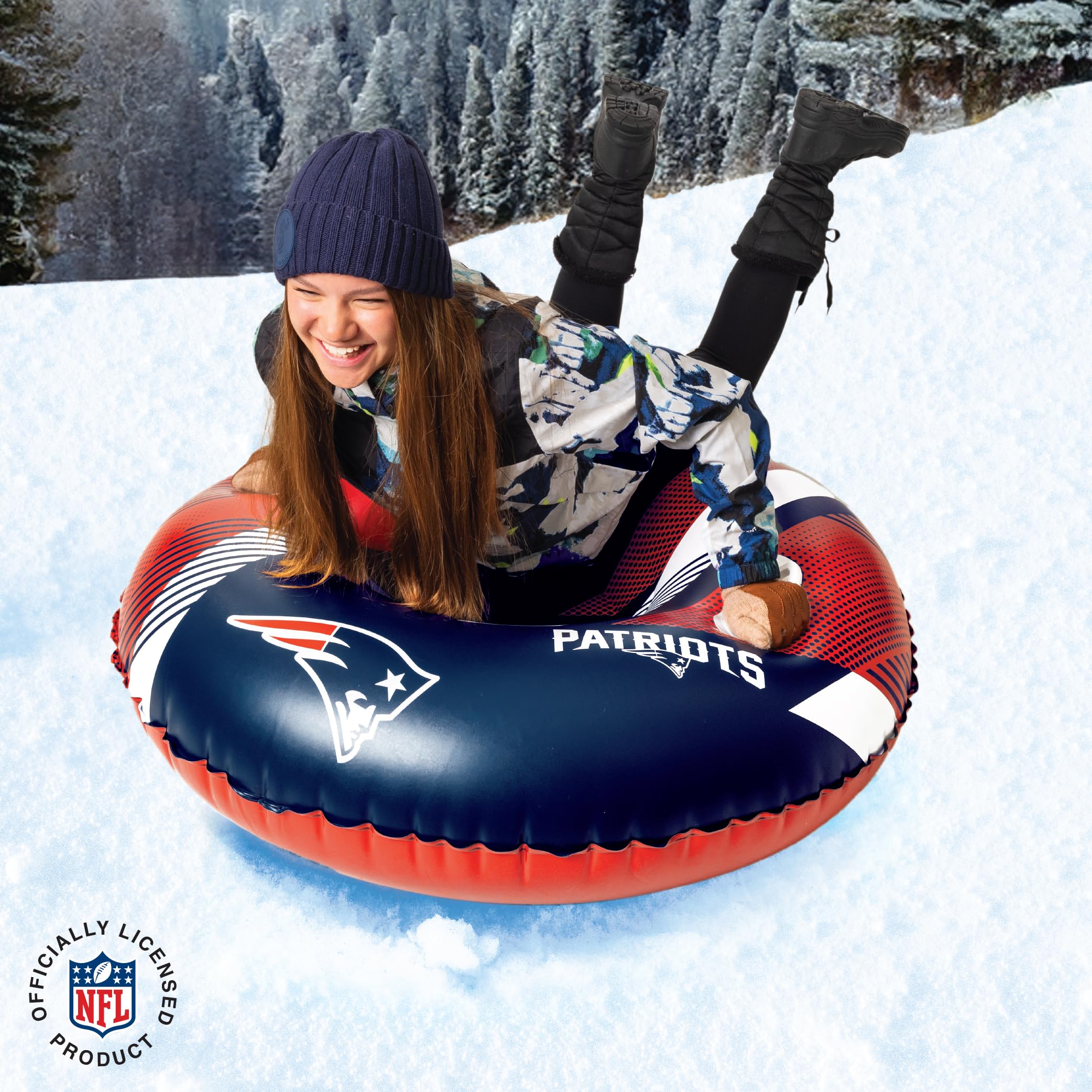 Bigmouth New England Patriots Nfl Fan Gear Outdoor Toys, Officially Licensed - Inflatble Snow Tube With Handles