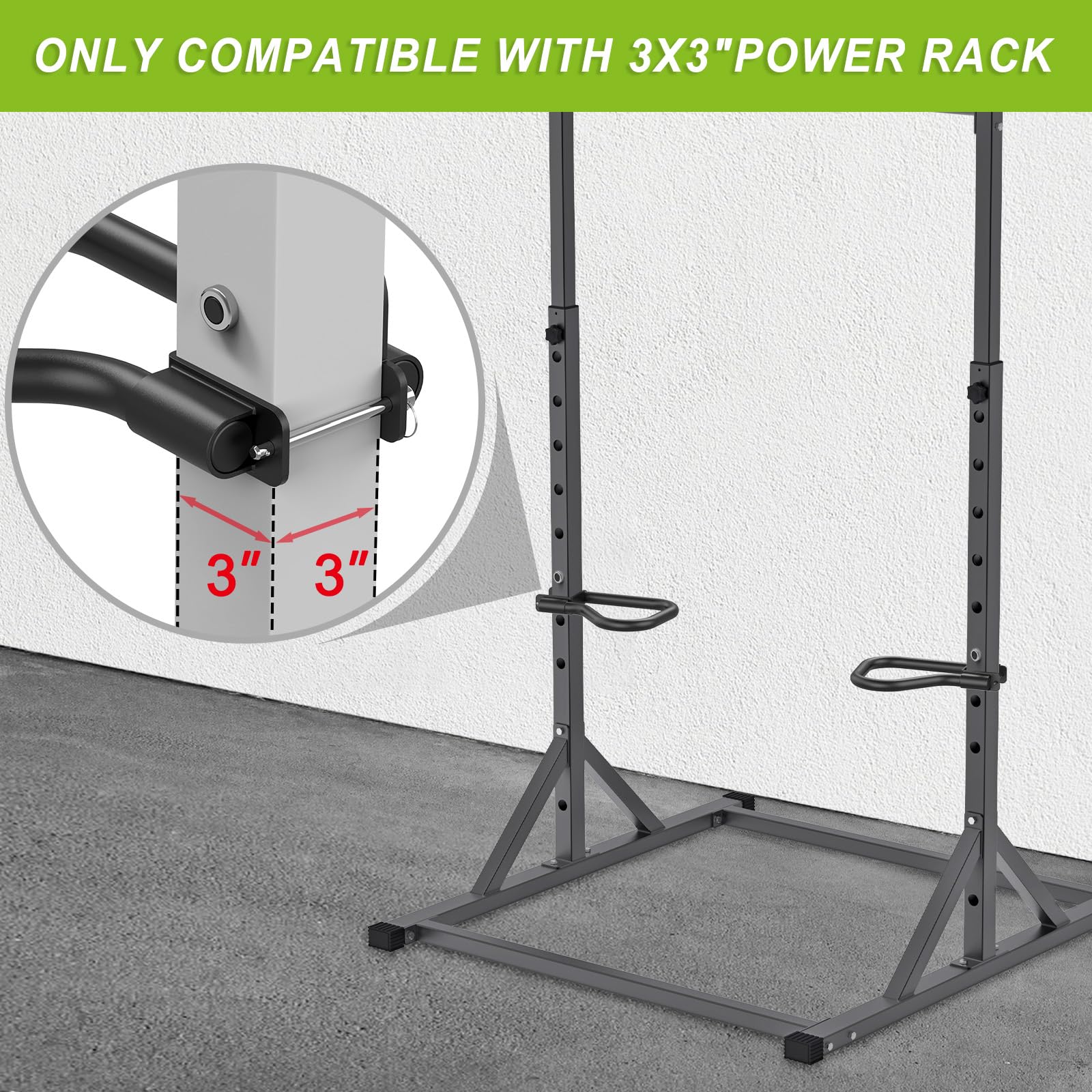 Seleware Dip Bar Attachment For 3'' X 3'' With 1'' Or 5/8'' Hole Power Cage Squat Rack, Set Of 2 Heavy Duty Steel Dip Handles Wi