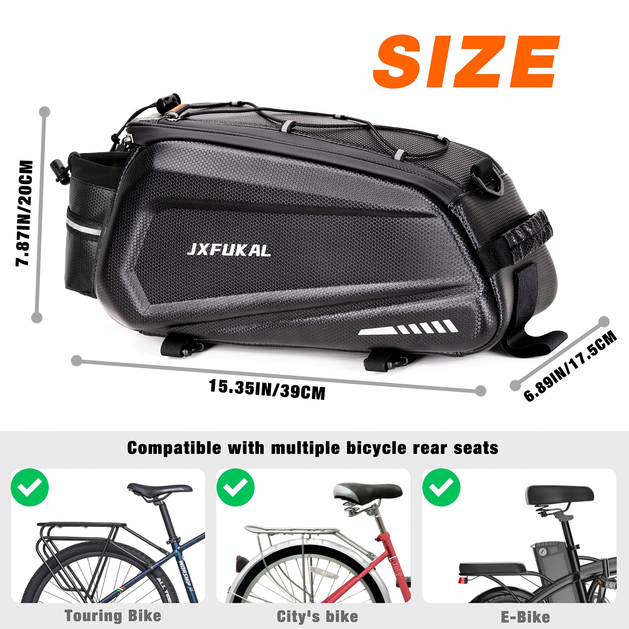 JXFUKAL Bike Bags for Bicycle Rear rack - 9.5L/17L/40L Hard Shell Waterproof Bike Ebike Trunk Pannier Saddle Seat Bag Carrier wi