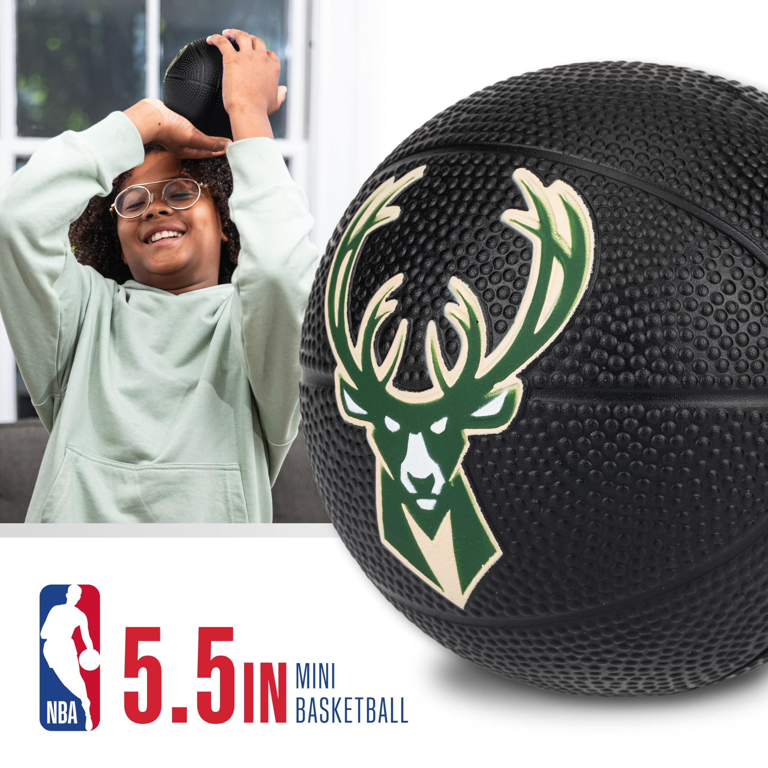 Franklin Sports Nba Milwaukee Bucks Mini Foam Basketball - Kids 5.5'' Inch Toy Basketball For Over The Door + Mini Indoor Hoops