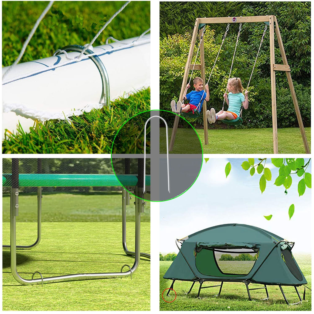 Heavy Duty Trampoline Stakes Anchors High Wind Stakes U- Shaped Sharp Ends Ground Anchor Galvanized Steel 11.8Inch Safety Stakes