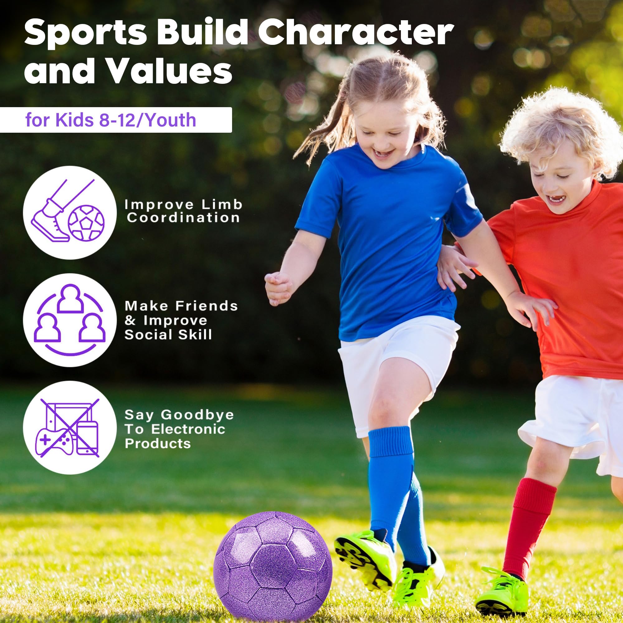 Size 4 Soccer Ball Glitter Pink - Kids Aged 4-6 6-8 8-12 Outdoors Sports Training Ball Recreation Playing Ball Teens Girls Child