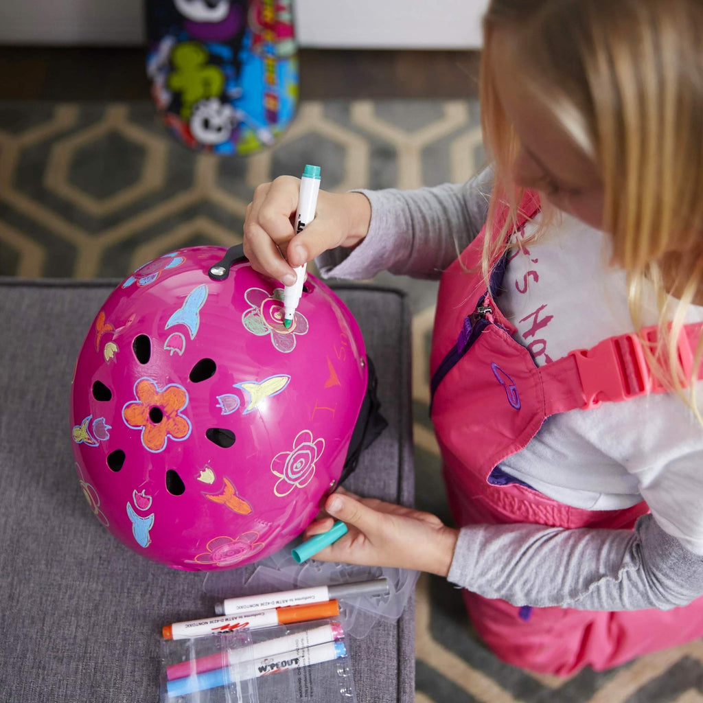 Wipeout Dry Erase Kids Helmet For Bike, Skate, And Scooter, Neon Pink Youth L 8+