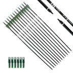 Tiger Archery 30Inch Carbon Arrow Practice Hunting Arrows With Removable Tips For Compound & Recurve Bow(Pack Of 12) (Deep Green